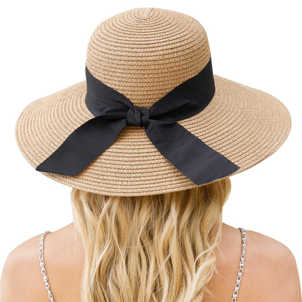 Elegant Tan Sun Hat with Black Ribbon